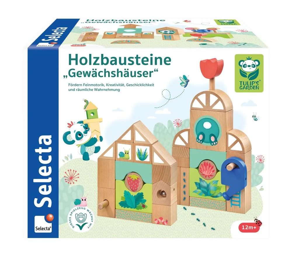 Selecta Tulips Garden Gewächshäuser Bausteine: Verpackung - Holzspielzeug Profi