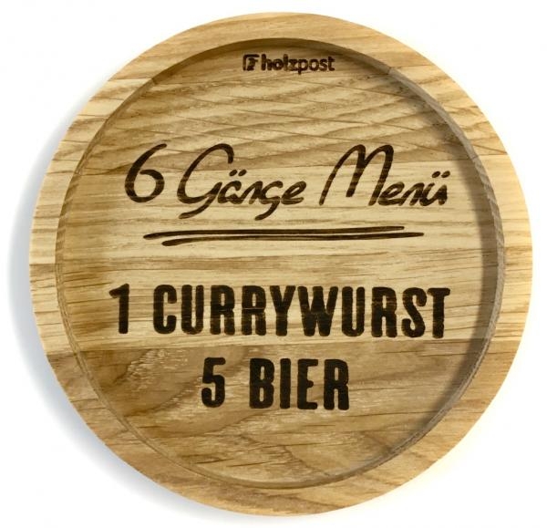 Holzpost® Untersetzer 6 Gänge Menü Currywurst