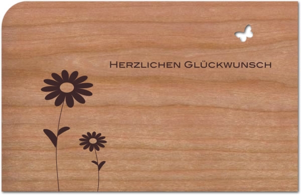 Holzpost® Grußkarte Herzlichen Glückwunsch Blumen & Schmetterling